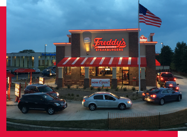 Busy Freddy's Drive-Thru at night