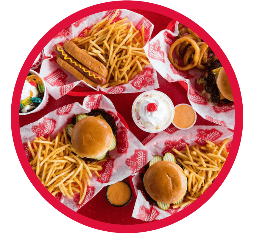 Assortment of Freddy's food and desserts