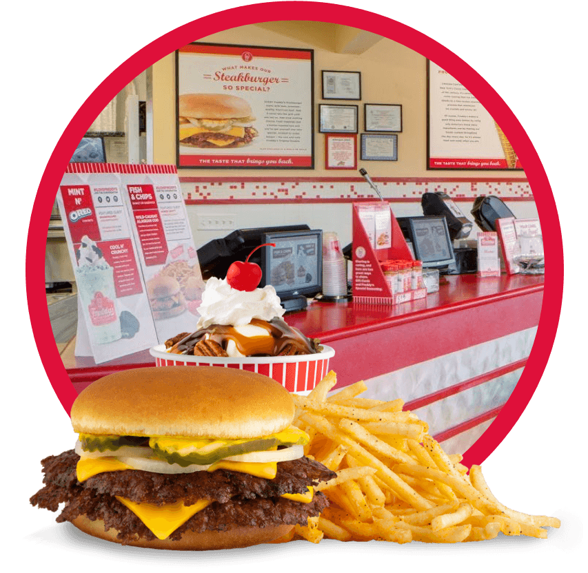 Freddy's order counter and food